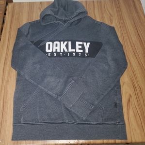 Oakley Mens Hoodie Medium Dark Gray Spell Out Logo Hooded Sweatshirt Drawstring
